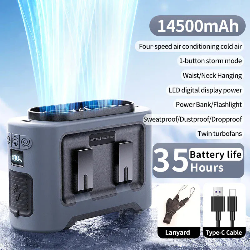 Socoolfan 14500mAh Outdoor Fan Portable Waist Hanging Neck Strong Dual Air Vents Fans for Travel Sports Courier Outdoor Working Socoolfan 14500mAh Outdoor Fan Portable Waist Hanging Neck Strong Dual Air Vents Fans for Travel Sports Courier Outdoor Working