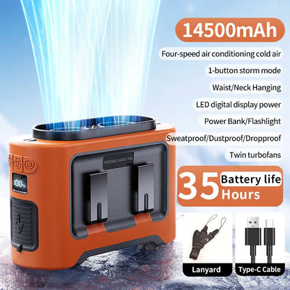 Socoolfan 14500mAh Outdoor Fan Portable Waist Hanging Neck Strong Dual Air Vents Fans for Travel Sports Courier Outdoor Working Socoolfan 14500mAh Outdoor Fan Portable Waist Hanging Neck Strong Dual Air Vents Fans for Travel Sports Courier Outdoor Working