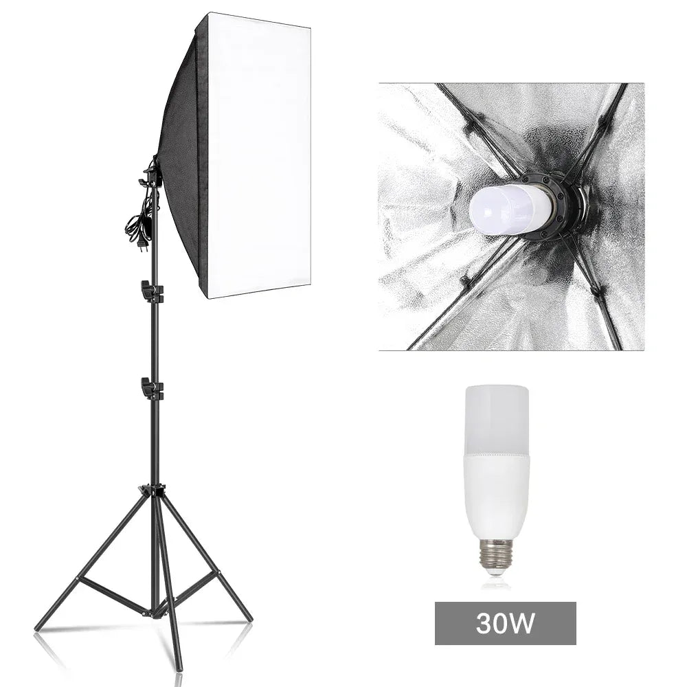 Softbox Photography Lighting Kit | E27, 210° Rotating, Adjustable Tripod | Studio & Video — Wahooly Softbox Photography Lighting Kit | E27 Bulb, 210° Rotating Softbox, Adjustable Tripod | Studio, Portrait & Video Lighting