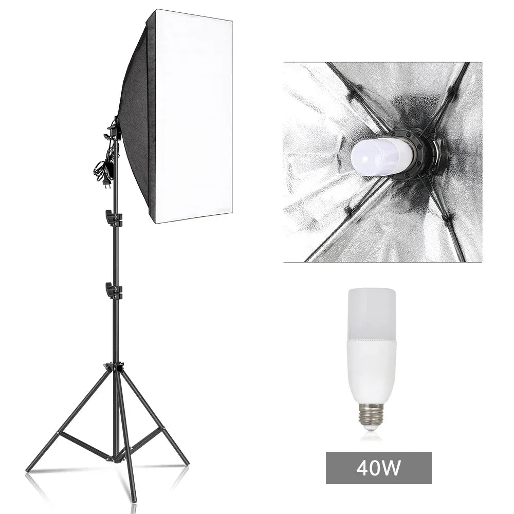 Softbox Photography Lighting Kit | E27, 210° Rotating, Adjustable Tripod | Studio & Video — Wahooly Softbox Photography Lighting Kit | E27 Bulb, 210° Rotating Softbox, Adjustable Tripod | Studio, Portrait & Video Lighting