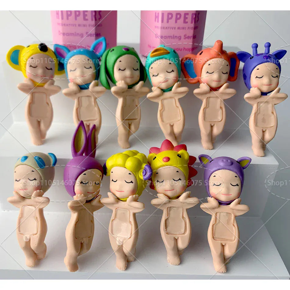 Sonny Angel Dreaming Series 9-Piece Set - Animal Hat Desk Ornaments | Complete Collection Sonny Angle Dreaming Series Lovely Angel Doll Desk Ornamen