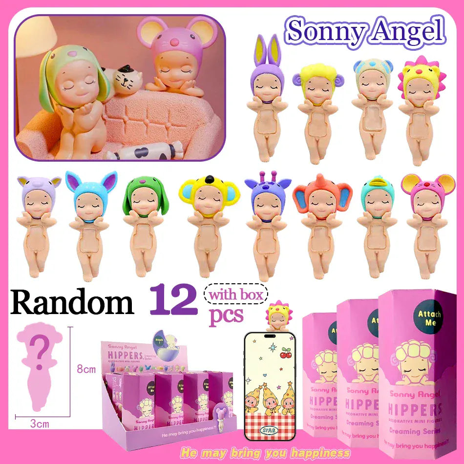 Sonny Angel Dreaming Series 9-Piece Set - Animal Hat Desk Ornaments | Complete Collection Sonny Angle Dreaming Series Lovely Angel Doll Desk Ornamen