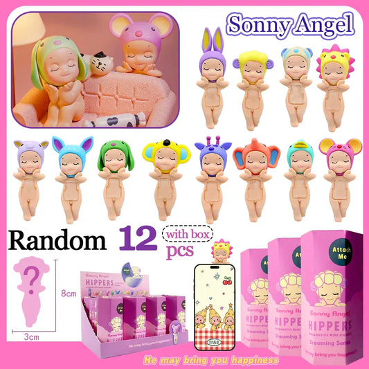 Sonny Angel Dreaming Series 9-Piece Set - Animal Hat Desk Ornaments | Complete Collection Sonny Angle Dreaming Series Lovely Angel Doll Desk Ornamen