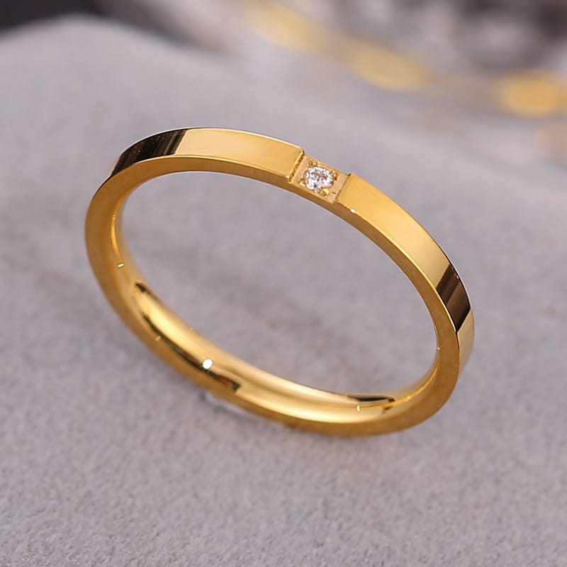 Zirconia Couple Ring – Titanium Steel 18K Rose Gold | Sparkling Diamond Ring for Women Sparkling Zirconia Couple Ring – Titanium Steel, 18K Rose Gold Finish