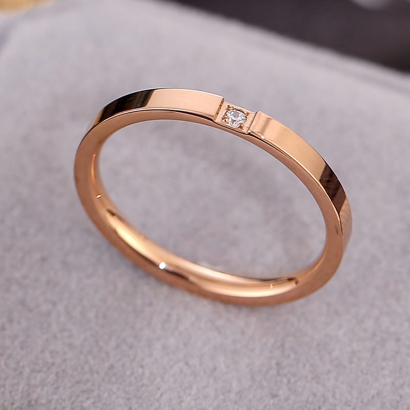 Zirconia Couple Ring – Titanium Steel 18K Rose Gold | Sparkling Diamond Ring for Women Sparkling Zirconia Couple Ring – Titanium Steel, 18K Rose Gold Finish
