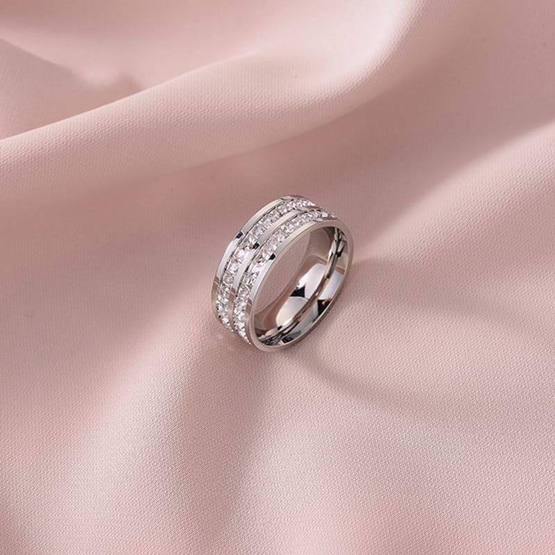 Zirconia Couple Ring – Titanium Steel 18K Rose Gold | Sparkling Diamond Ring for Women Sparkling Zirconia Couple Ring – Titanium Steel, 18K Rose Gold Finish
