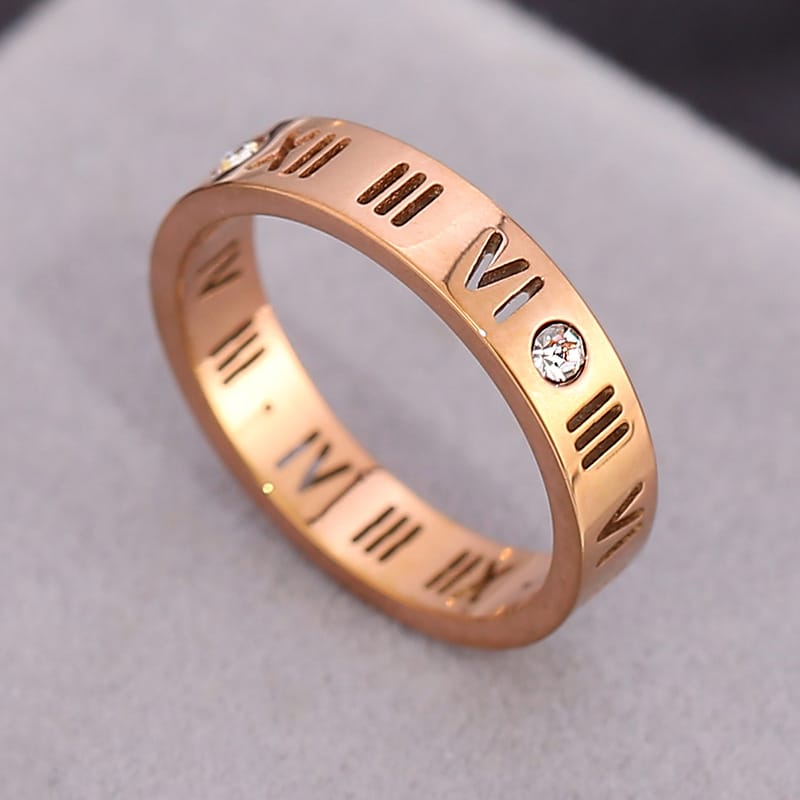 Zirconia Couple Ring – Titanium Steel 18K Rose Gold | Sparkling Diamond Ring for Women Sparkling Zirconia Couple Ring – Titanium Steel, 18K Rose Gold Finish
