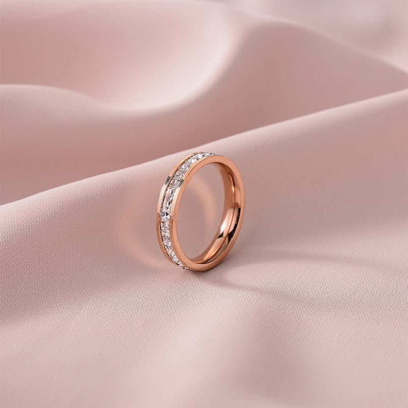 Zirconia Couple Ring – Titanium Steel 18K Rose Gold | Sparkling Diamond Ring for Women Sparkling Zirconia Couple Ring – Titanium Steel, 18K Rose Gold Finish