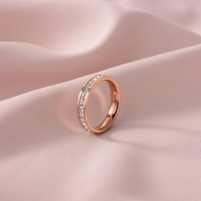 Zirconia Couple Ring – Titanium Steel 18K Rose Gold | Sparkling Diamond Ring for Women Sparkling Zirconia Couple Ring – Titanium Steel, 18K Rose Gold Finish