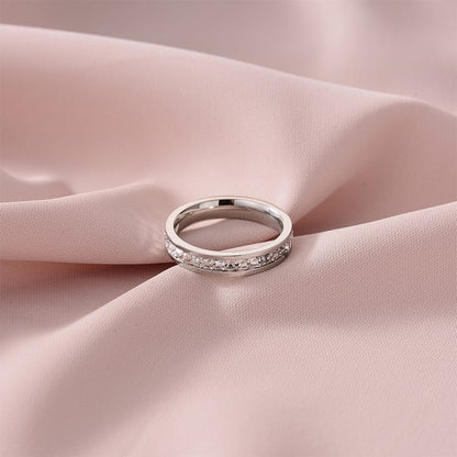Zirconia Couple Ring – Titanium Steel 18K Rose Gold | Sparkling Diamond Ring for Women Sparkling Zirconia Couple Ring – Titanium Steel, 18K Rose Gold Finish
