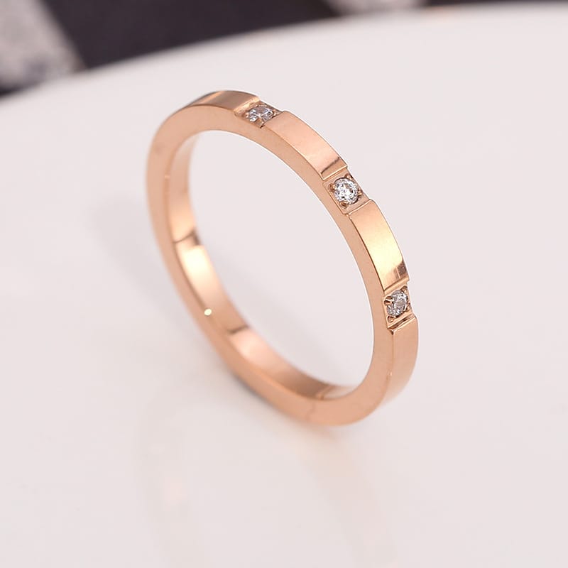 Zirconia Couple Ring – Titanium Steel 18K Rose Gold | Sparkling Diamond Ring for Women Sparkling Zirconia Couple Ring – Titanium Steel, 18K Rose Gold Finish