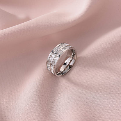Zirconia Couple Ring – Titanium Steel 18K Rose Gold | Sparkling Diamond Ring for Women Sparkling Zirconia Couple Ring – Titanium Steel, 18K Rose Gold Finish