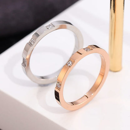 Zirconia Couple Ring – Titanium Steel 18K Rose Gold | Sparkling Diamond Ring for Women Sparkling Zirconia Couple Ring – Titanium Steel, 18K Rose Gold Finish