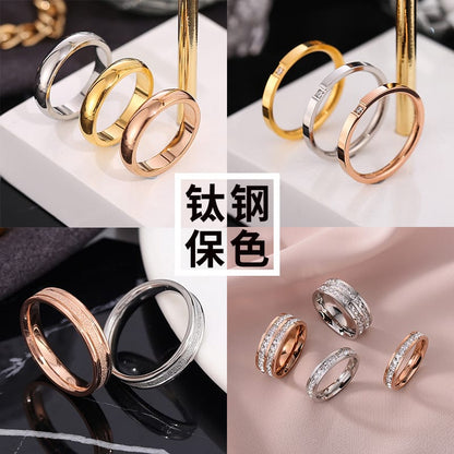 Zirconia Couple Ring – Titanium Steel 18K Rose Gold | Sparkling Diamond Ring for Women Sparkling Zirconia Couple Ring – Titanium Steel, 18K Rose Gold Finish