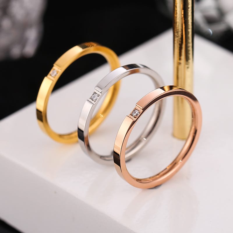 Zirconia Couple Ring – Titanium Steel 18K Rose Gold | Sparkling Diamond Ring for Women Sparkling Zirconia Couple Ring – Titanium Steel, 18K Rose Gold Finish