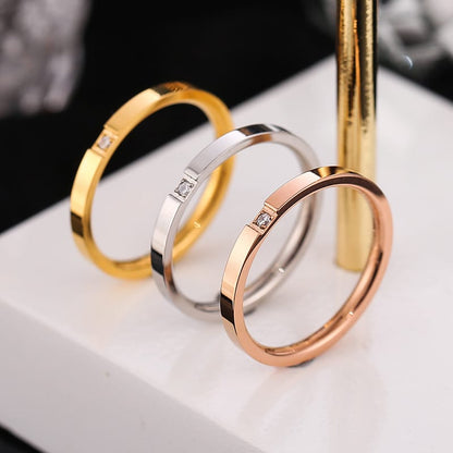 Zirconia Couple Ring – Titanium Steel 18K Rose Gold | Sparkling Diamond Ring for Women Sparkling Zirconia Couple Ring – Titanium Steel, 18K Rose Gold Finish
