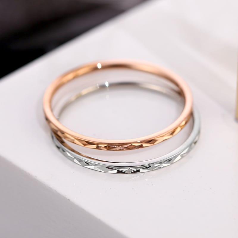 Zirconia Couple Ring – Titanium Steel 18K Rose Gold | Sparkling Diamond Ring for Women Sparkling Zirconia Couple Ring – Titanium Steel, 18K Rose Gold Finish