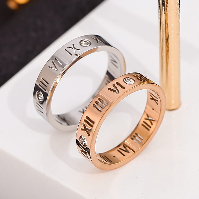 Zirconia Couple Ring – Titanium Steel 18K Rose Gold | Sparkling Diamond Ring for Women Sparkling Zirconia Couple Ring – Titanium Steel, 18K Rose Gold Finish
