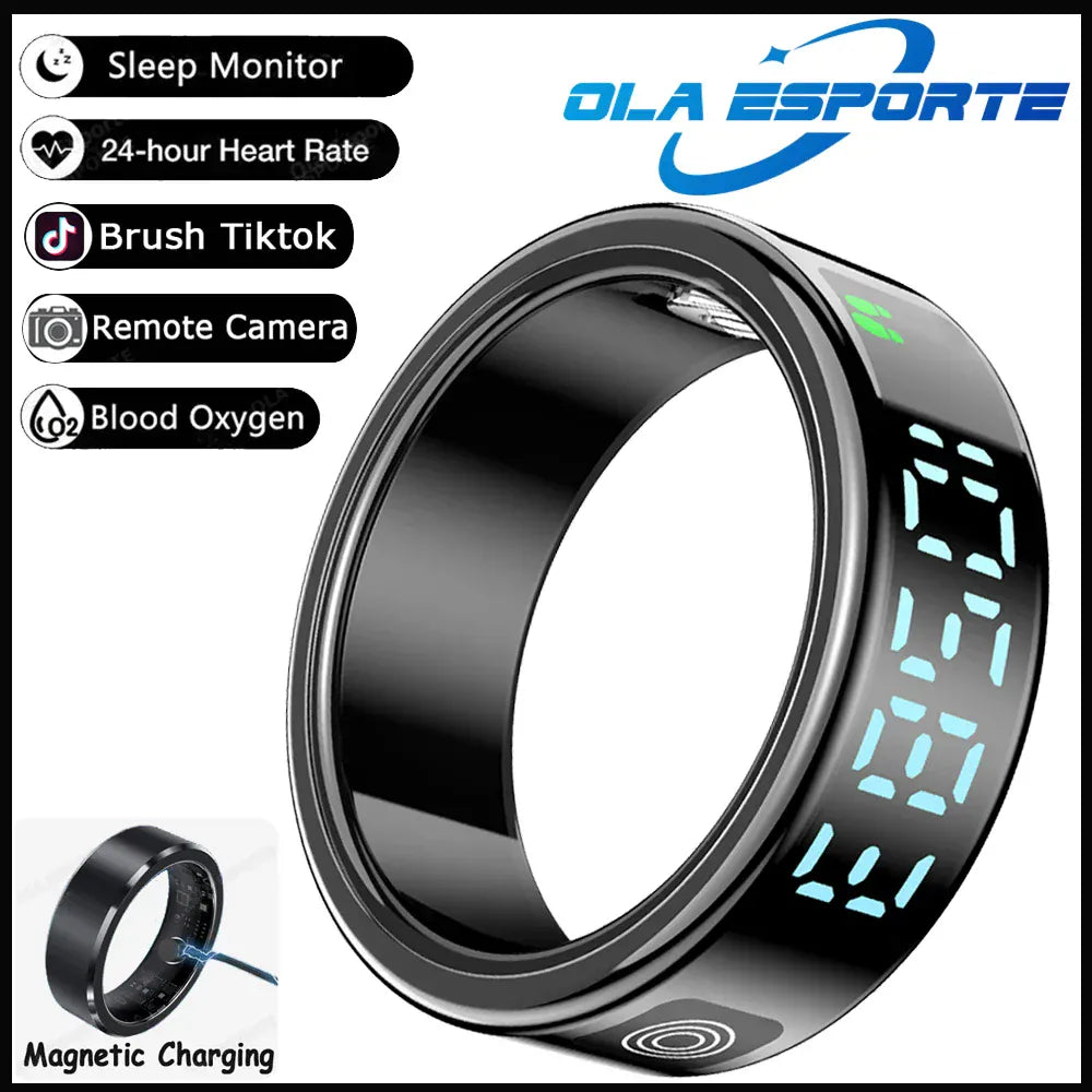 SR08 Smart Ring - LED Display, Gesture Control & Health Tracker | Wahooly SR08 Smart Ring with Charging Box for Men Women LED Display Screen Gesture Control Health Monitor 5ATM Waterproof Sports Rings