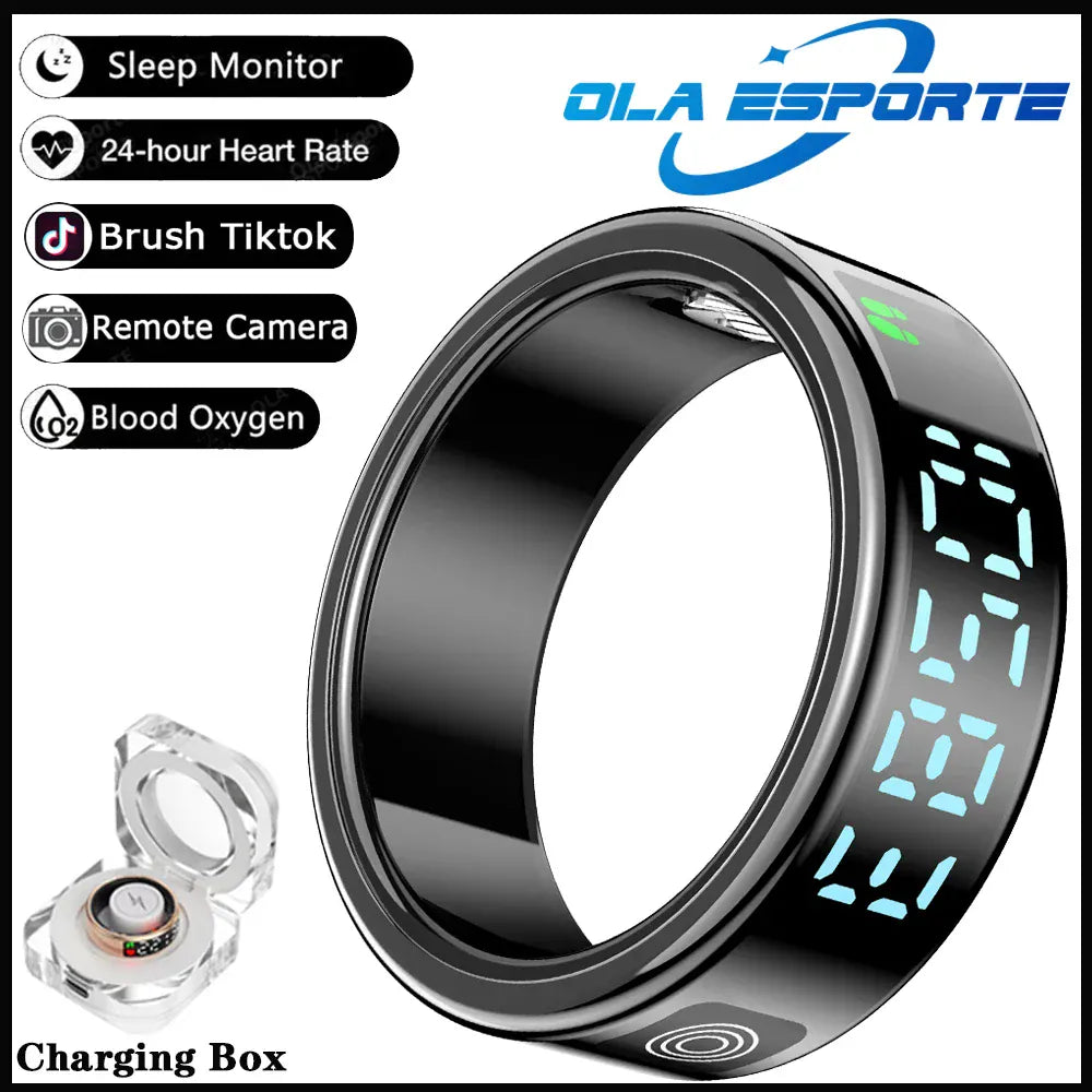SR08 Smart Ring - LED Display, Gesture Control & Health Tracker | Wahooly SR08 Smart Ring with Charging Box for Men Women LED Display Screen Gesture Control Health Monitor 5ATM Waterproof Sports Rings