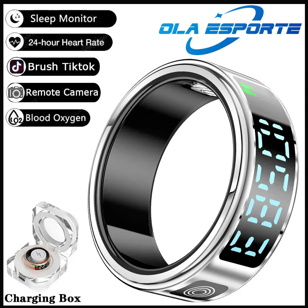 SR08 Smart Ring - LED Display, Gesture Control & Health Tracker | Wahooly SR08 Smart Ring with Charging Box for Men Women LED Display Screen Gesture Control Health Monitor 5ATM Waterproof Sports Rings