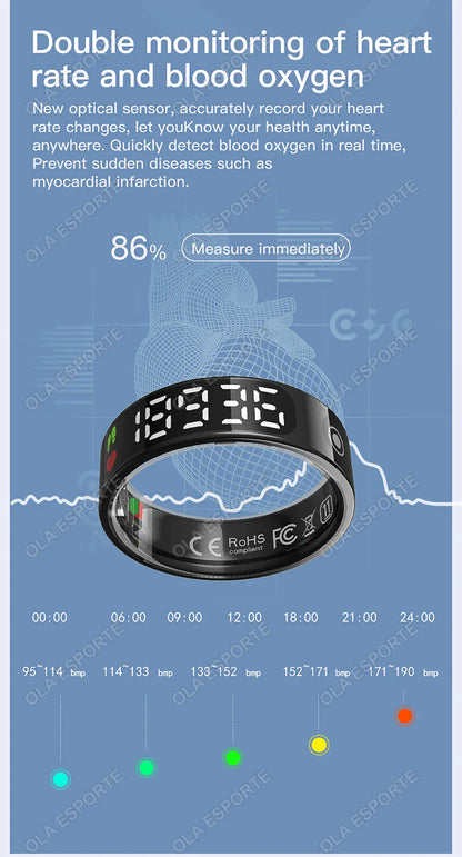 SR08 Smart Ring - LED Display, Gesture Control & Health Tracker | Wahooly SR08 Smart Ring with Charging Box for Men Women LED Display Screen Gesture Control Health Monitor 5ATM Waterproof Sports Rings