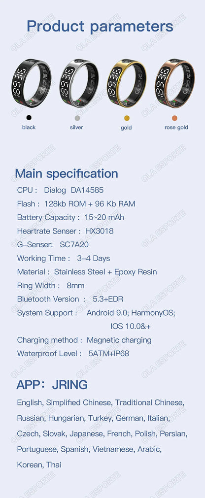 SR08 Smart Ring - LED Display, Gesture Control & Health Tracker | Wahooly SR08 Smart Ring with Charging Box for Men Women LED Display Screen Gesture Control Health Monitor 5ATM Waterproof Sports Rings