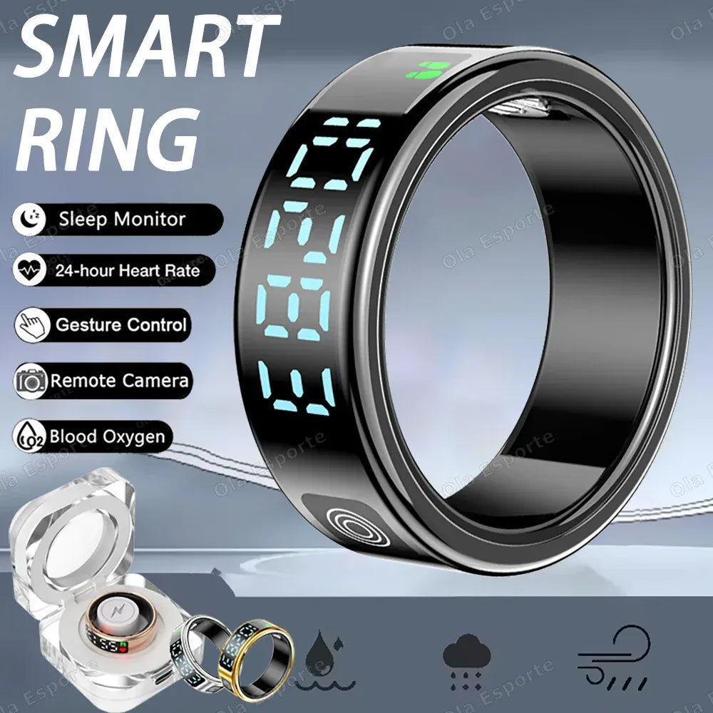 SR08 Smart Ring - LED Display, Gesture Control & Health Tracker | Wahooly SR08 Smart Ring with Charging Box for Men Women LED Display Screen Gesture Control Health Monitor 5ATM Waterproof Sports Rings