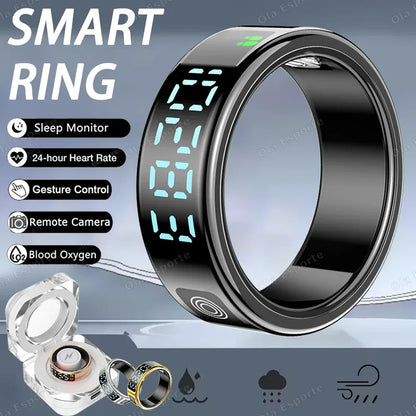 SR08 Smart Ring - LED Display, Gesture Control & Health Tracker | Wahooly SR08 Smart Ring with Charging Box for Men Women LED Display Screen Gesture Control Health Monitor 5ATM Waterproof Sports Rings