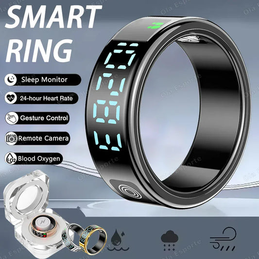 SR08 Smart Ring - LED Display, Gesture Control & Health Tracker | Wahooly SR08 Smart Ring with Charging Box for Men Women LED Display Screen Gesture Control Health Monitor 5ATM Waterproof Sports Rings