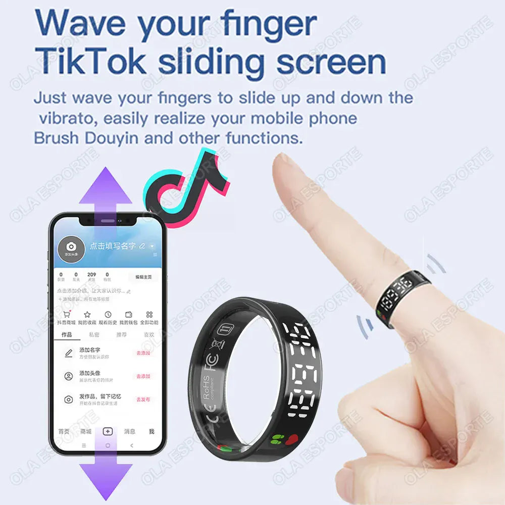 SR08 Smart Ring - LED Display, Gesture Control & Health Tracker | Wahooly SR08 Smart Ring with Charging Box for Men Women LED Display Screen Gesture Control Health Monitor 5ATM Waterproof Sports Rings