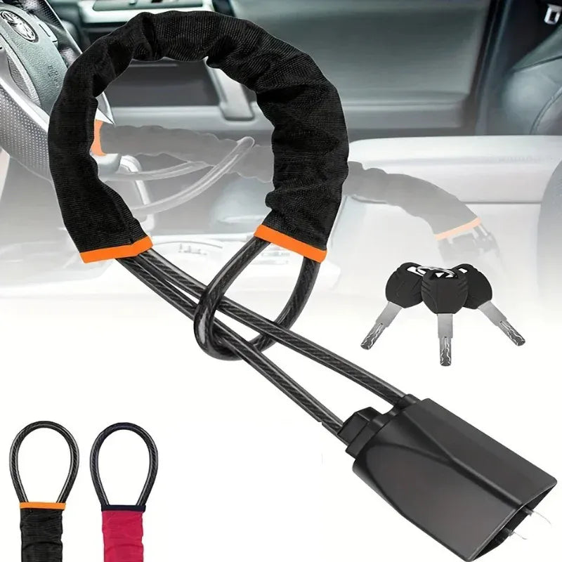 Steel Cable Steering Wheel Lock | Adjustable Anti-Theft Security Device – Universal Fit Steel Cable Steering Wheel Lock – Adjustable Anti-Theft Security Device for Cars, SUVs, Trucks & Vans