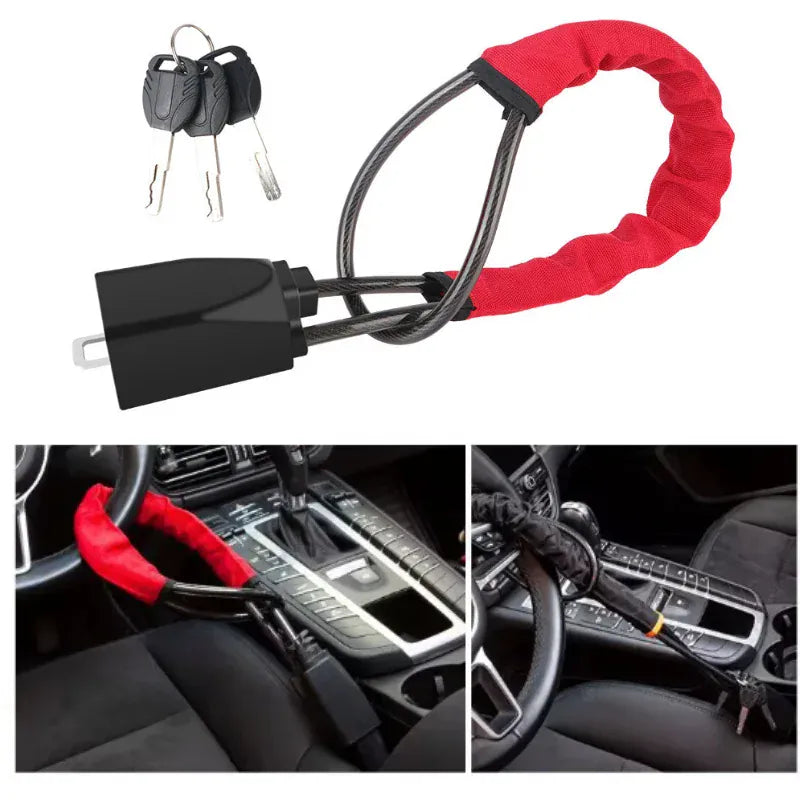 Steel Cable Steering Wheel Lock | Adjustable Anti-Theft Security Device – Universal Fit Steel Cable Steering Wheel Lock – Adjustable Anti-Theft Security Device for Cars, SUVs, Trucks & Vans