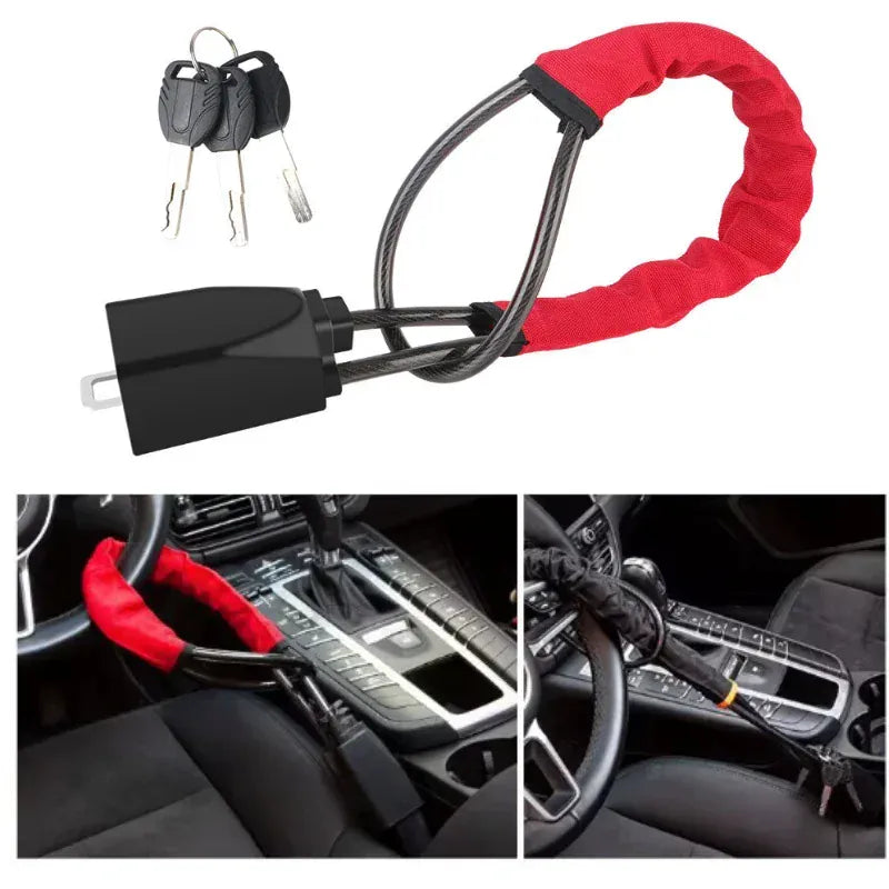 Steel Cable Steering Wheel Lock | Adjustable Anti-Theft Security Device – Universal Fit Steel Cable Steering Wheel Lock – Adjustable Anti-Theft Security Device for Cars, SUVs, Trucks & Vans