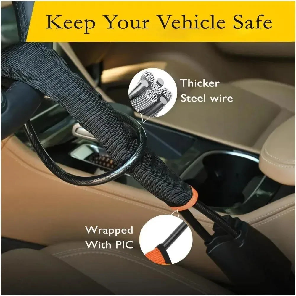 Steel Cable Steering Wheel Lock | Adjustable Anti-Theft Security Device – Universal Fit Steel Cable Steering Wheel Lock – Adjustable Anti-Theft Security Device for Cars, SUVs, Trucks & Vans