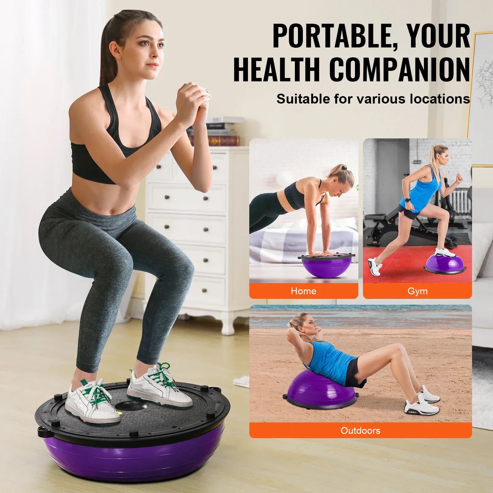 SucceBuy Half Exercise Ball Trainer Balance Ball Trainer Stability Ball Yoga Ball with Resistance Bands &Foot Pump Strength Ball SucceBuy Half Exercise Ball Trainer Balance Ball Trainer Stability Ball Yoga Ball with Resistance Bands &Foot Pump Strength Ball