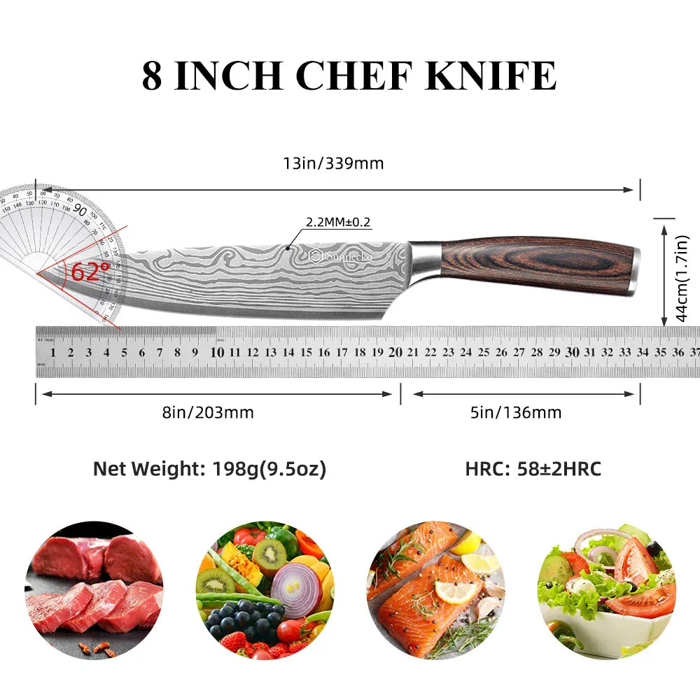 Sunnecko Chef's Knife 8“ 5.5” High Carbon Stainless Steel Kitchen Knives Slicing Tools Razor Sharp Meat Vegetable Cutting Knife Sunnecko Chef's Knife 8“ 5.5” High Carbon Stainless Steel Kitchen Knives Slicing Tools Razor Sharp Meat Vegetable Cutting Knife