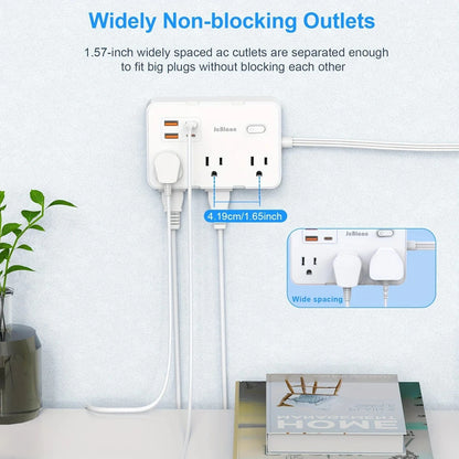 Surge Protector Ultra Thin Flat US Plug with 6 Widely Outlets 4 USB Ports Surge Protector Ultra Thin Flat US Plug with 6 Widely Outlets 4 USB Ports