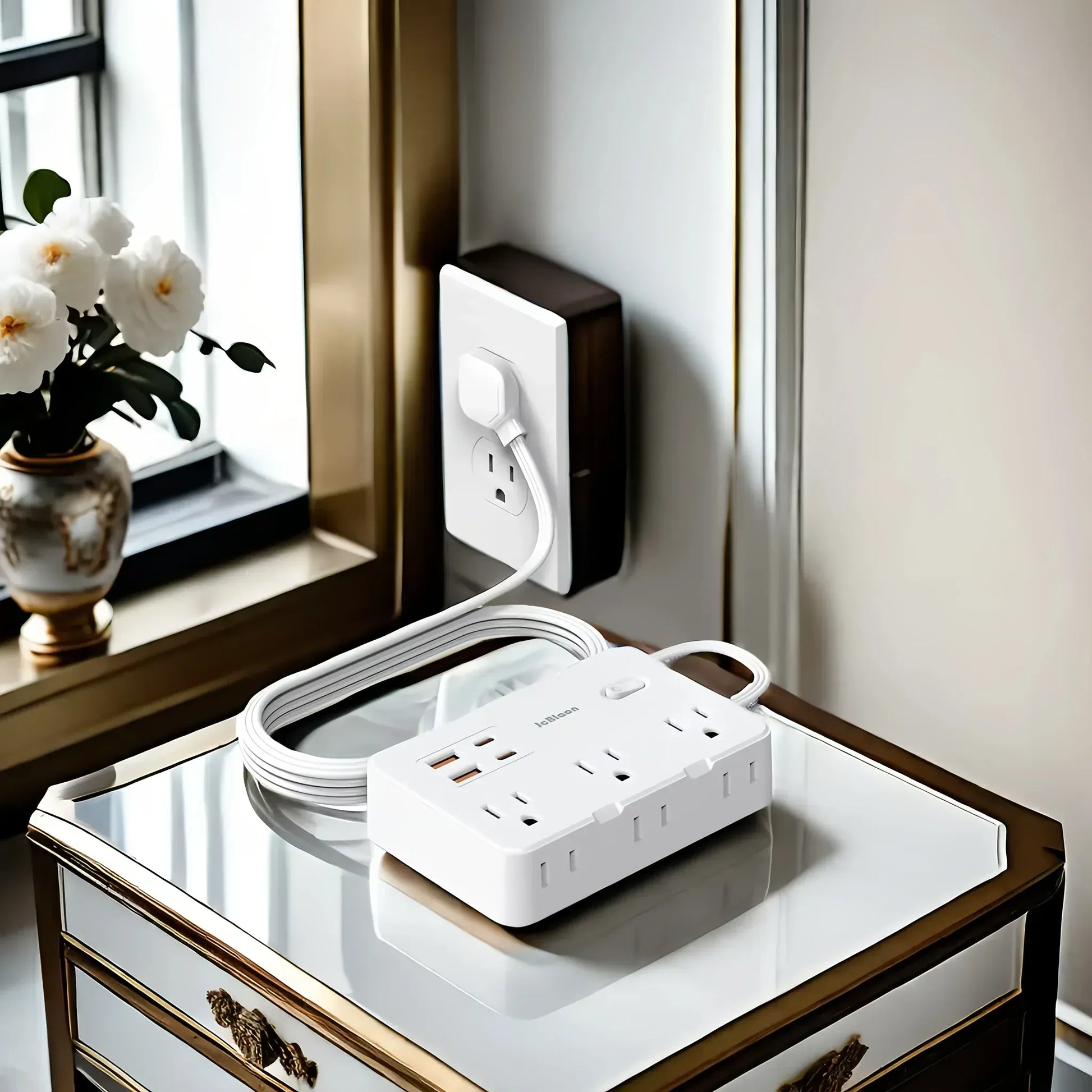 Surge Protector Ultra Thin Flat US Plug with 6 Widely Outlets 4 USB Ports Surge Protector Ultra Thin Flat US Plug with 6 Widely Outlets 4 USB Ports