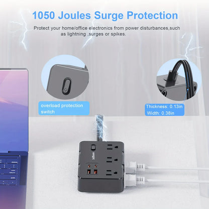Surge Protector Ultra Thin Flat US Plug with 6 Widely Outlets 4 USB Ports Surge Protector Ultra Thin Flat US Plug with 6 Widely Outlets 4 USB Ports