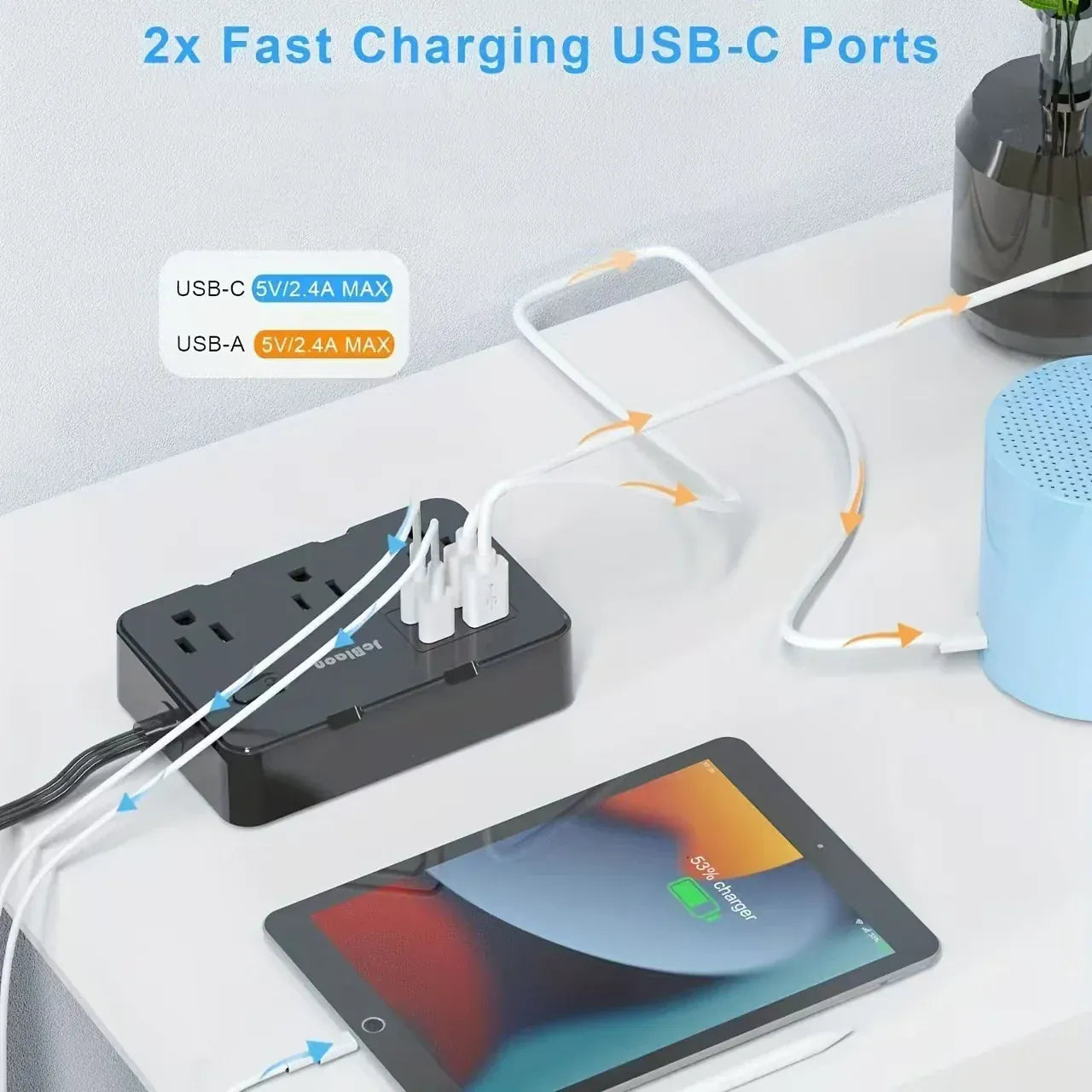 Surge Protector Ultra Thin Flat US Plug with 6 Widely Outlets 4 USB Ports Surge Protector Ultra Thin Flat US Plug with 6 Widely Outlets 4 USB Ports
