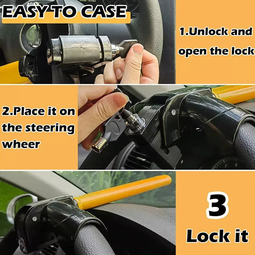 T-Bar Steering Wheel Lock | Universal Anti-Theft Car Immobilizer – Sedan to SUV T-Bar Steering Wheel Lock – Universal Anti-Theft Immobilizer for Cars, Trucks & SUVs | Bright Yellow