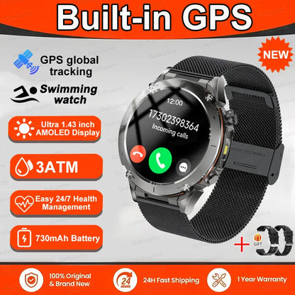 T-Rex 3 GPS Military Smart Watch – 10ATM Waterproof AMOLED | Wahooly T-Rex 3 GPS Military Smart Watch – 1.43" AMOLED, 10ATM Waterproof & Dual-Band GNSS