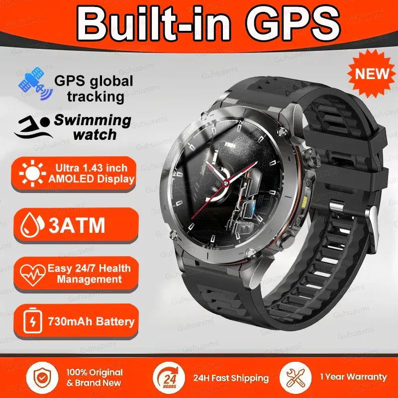 T-Rex 3 GPS Military Smart Watch – 10ATM Waterproof AMOLED | Wahooly T-Rex 3 GPS Military Smart Watch – 1.43" AMOLED, 10ATM Waterproof & Dual-Band GNSS