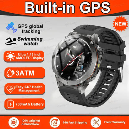 T-Rex 3 GPS Military Smart Watch – 10ATM Waterproof AMOLED | Wahooly T-Rex 3 GPS Military Smart Watch – 1.43" AMOLED, 10ATM Waterproof & Dual-Band GNSS