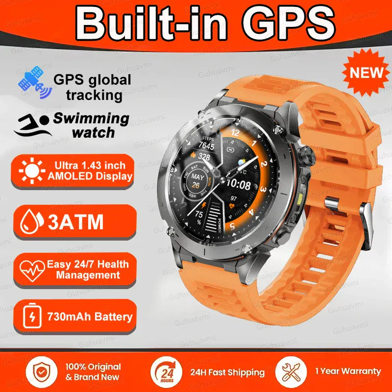 T-Rex 3 GPS Military Smart Watch – 10ATM Waterproof AMOLED | Wahooly T-Rex 3 GPS Military Smart Watch – 1.43" AMOLED, 10ATM Waterproof & Dual-Band GNSS