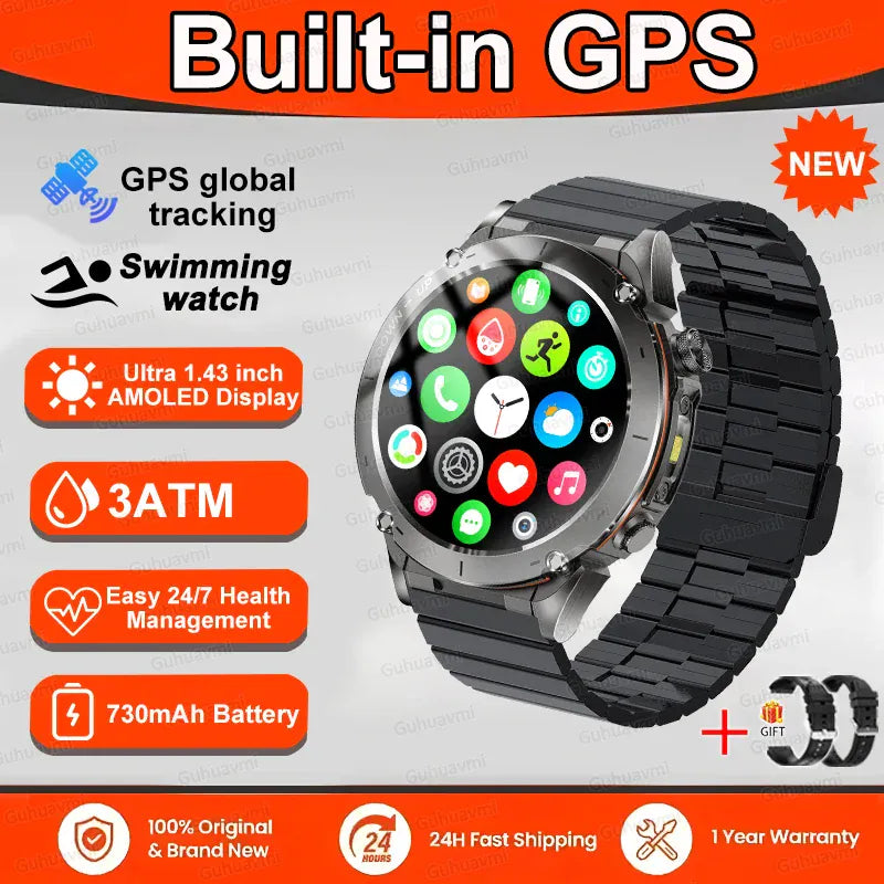 T-Rex 3 GPS Military Smart Watch – 10ATM Waterproof AMOLED | Wahooly T-Rex 3 GPS Military Smart Watch – 1.43" AMOLED, 10ATM Waterproof & Dual-Band GNSS