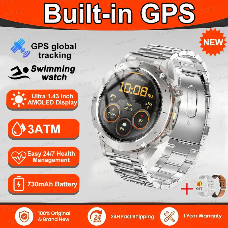 T-Rex 3 GPS Military Smart Watch – 10ATM Waterproof AMOLED | Wahooly T-Rex 3 GPS Military Smart Watch – 1.43" AMOLED, 10ATM Waterproof & Dual-Band GNSS