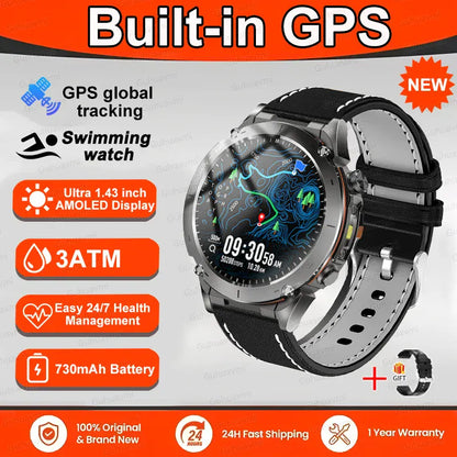 T-Rex 3 GPS Military Smart Watch – 10ATM Waterproof AMOLED | Wahooly T-Rex 3 GPS Military Smart Watch – 1.43" AMOLED, 10ATM Waterproof & Dual-Band GNSS