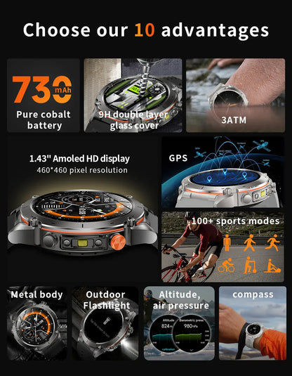 T-Rex 3 GPS Military Smart Watch – 10ATM Waterproof AMOLED | Wahooly T-Rex 3 GPS Military Smart Watch – 1.43" AMOLED, 10ATM Waterproof & Dual-Band GNSS